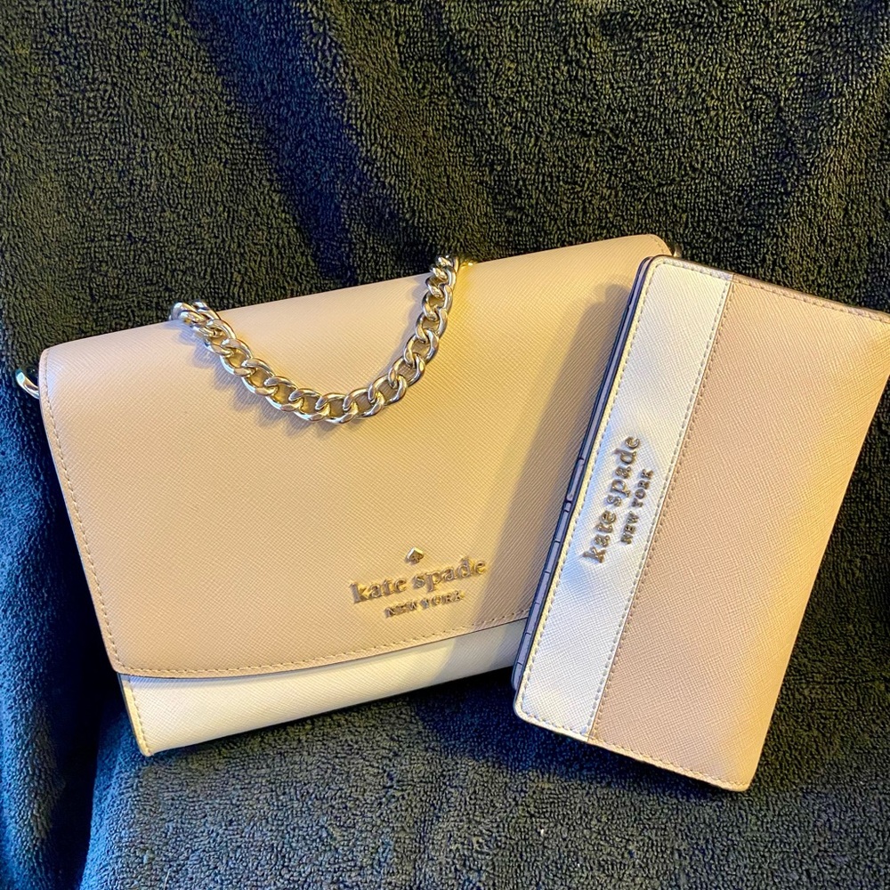 Kate Spade Tan and Cream Shoulder Bag with Chain Strap